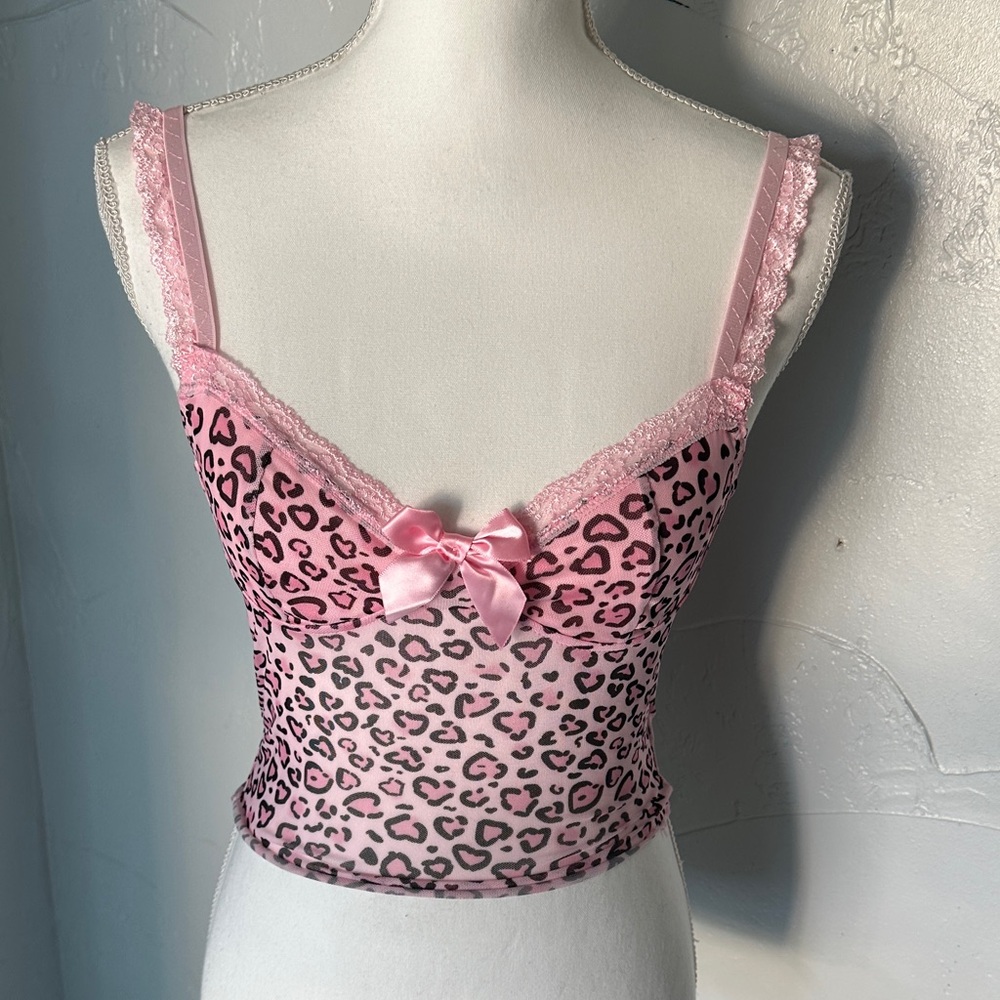 ROMWE Pink Animal Print Lace Camisole